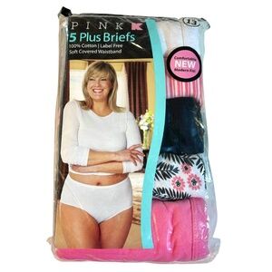 Kmart PINK Briefs Underwear Womens Plus Sz 13 Cotton 5 Pack Pink Black Floral